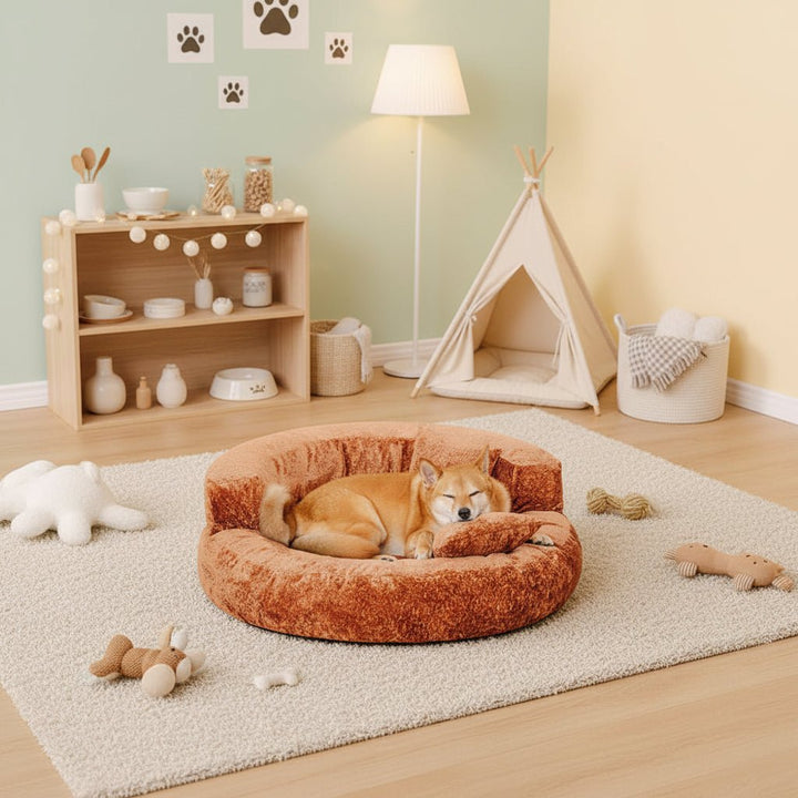 Diamond Velvet Orthopedic Donut Dog Bed with Double-Layer Supportive Padding