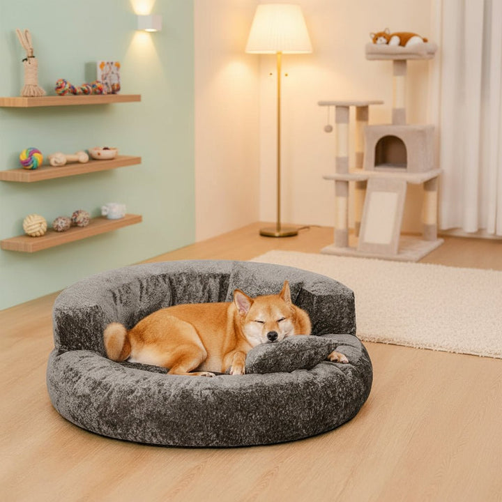 Diamond Velvet Orthopedic Donut Dog Bed with Double-Layer Supportive Padding