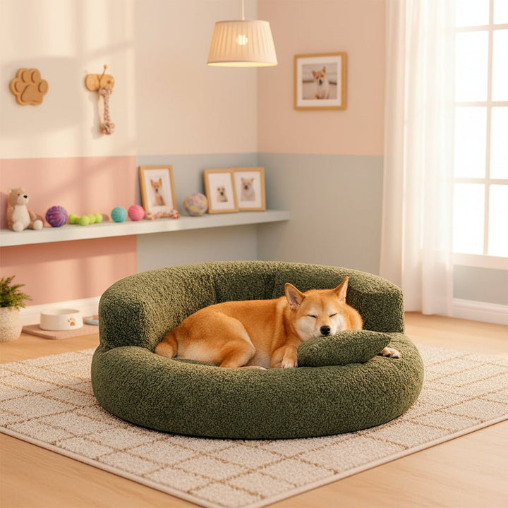Diamond Velvet Orthopedic Donut Dog Bed with Double-Layer Supportive Padding