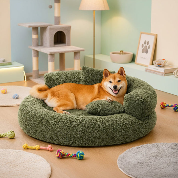 Diamond Velvet Orthopedic Donut Dog Bed with Double-Layer Supportive Padding