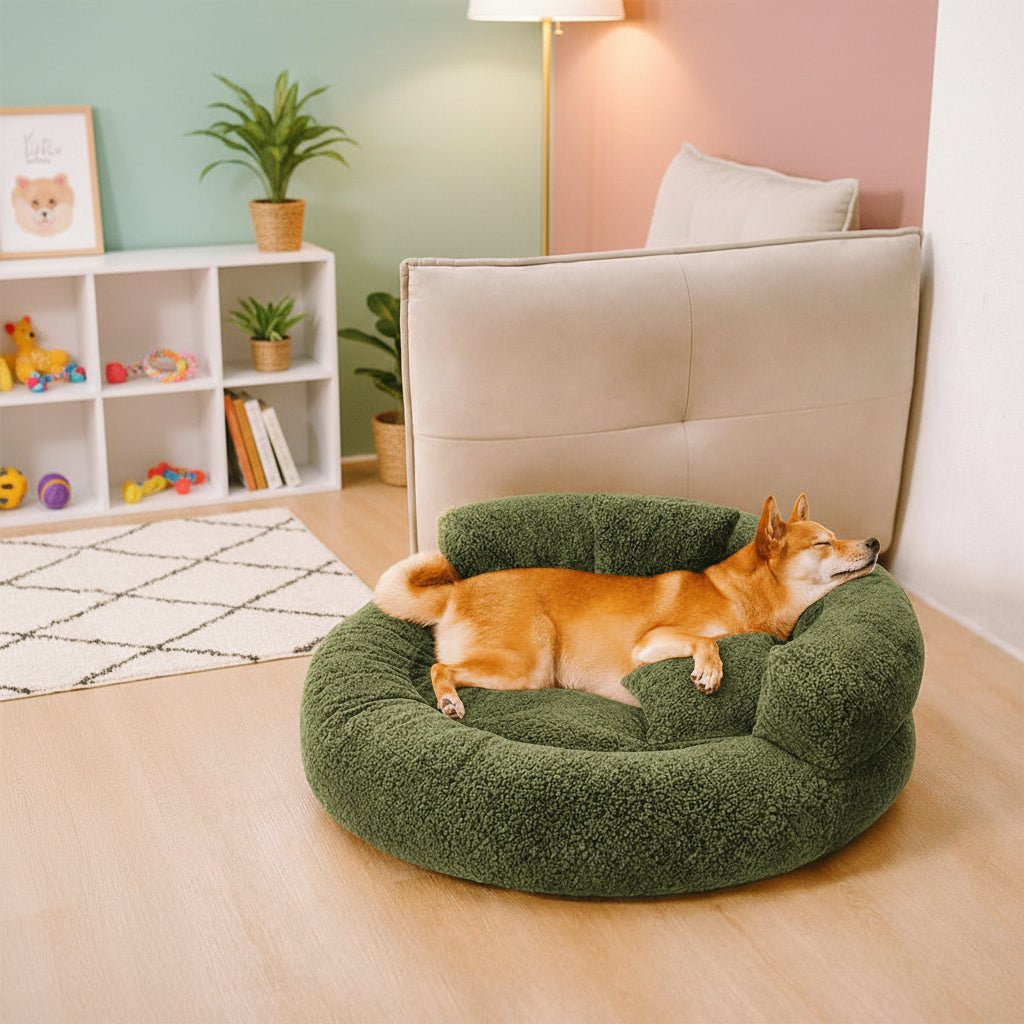 Diamond Velvet Orthopedic Donut Dog Bed with Double-Layer Supportive Padding