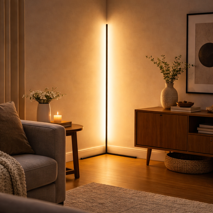 Dimmable LED Corner Floor Lamp with Remote Control - Modern Design, Indirect Lighting