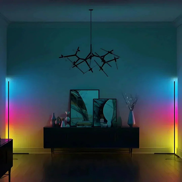Dimmable LED Corner Floor Lamp with Remote Control - Modern Design, Indirect Lighting