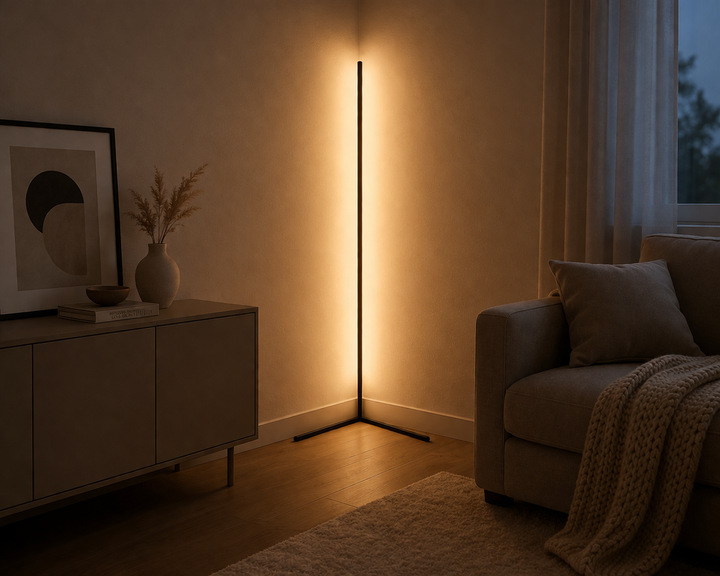 Dimmable LED Corner Floor Lamp with Remote Control - Modern Design, Indirect Lighting