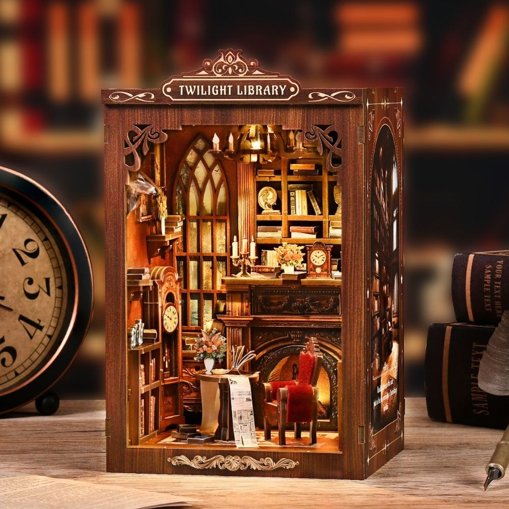 DIY Twilight Library Book Nook Miniature Kit with LED Light - 194 Pieces