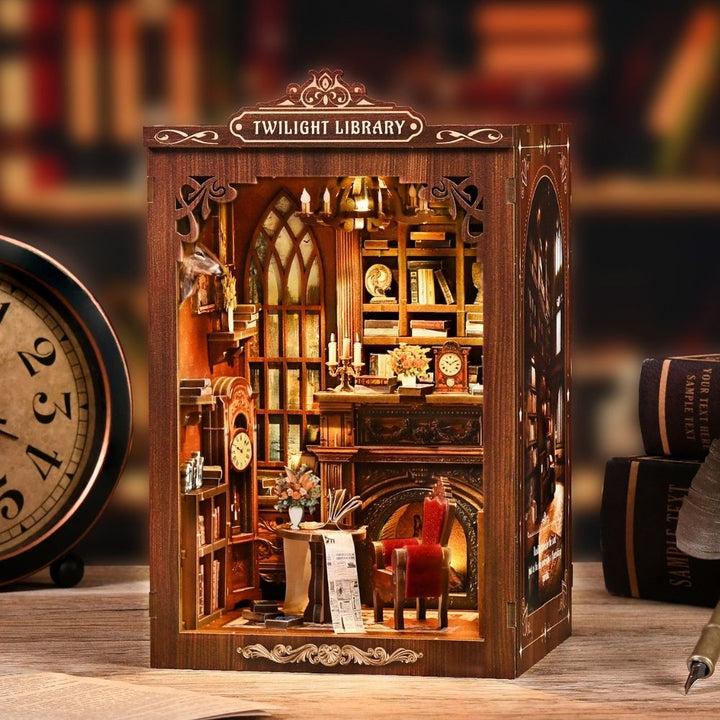 DIY Twilight Library Book Nook Miniature Kit with LED Light - 194 Pieces