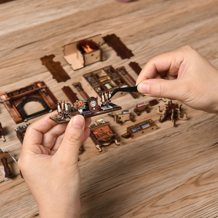 DIY Twilight Library Book Nook Miniature Kit with LED Light - 194 Pieces