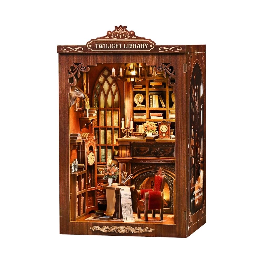 DIY Twilight Library Book Nook Miniature Kit with LED Light - 194 Pieces