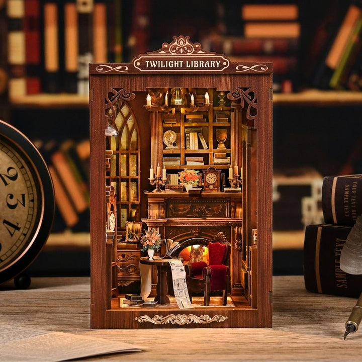 DIY Twilight Library Book Nook Miniature Kit with LED Light - 194 Pieces