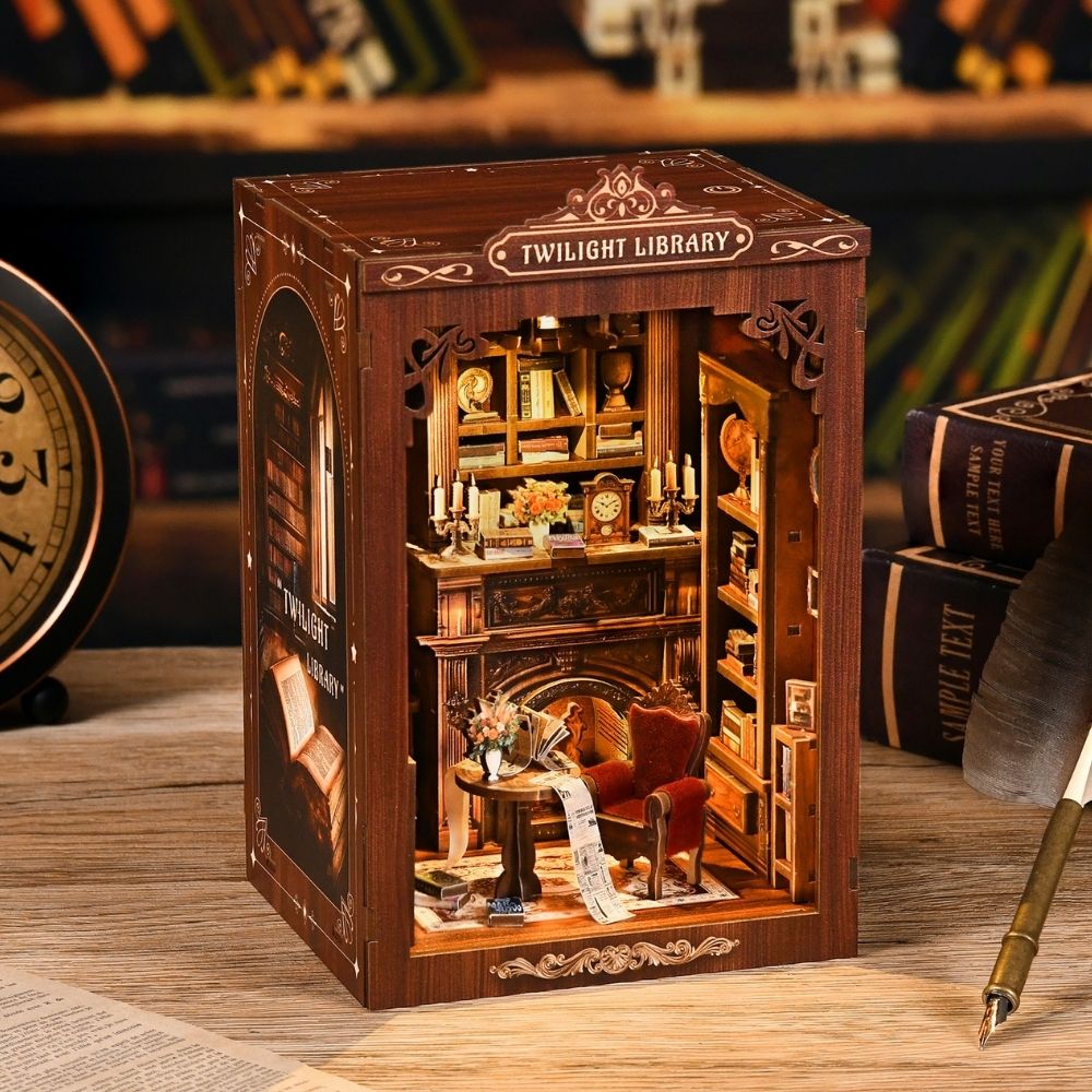 DIY Twilight Library Book Nook Miniature Kit with LED Light - 194 Pieces