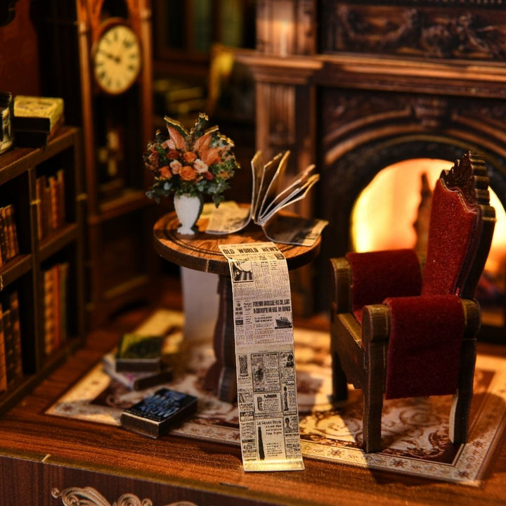 DIY Twilight Library Book Nook Miniature Kit with LED Light - 194 Pieces