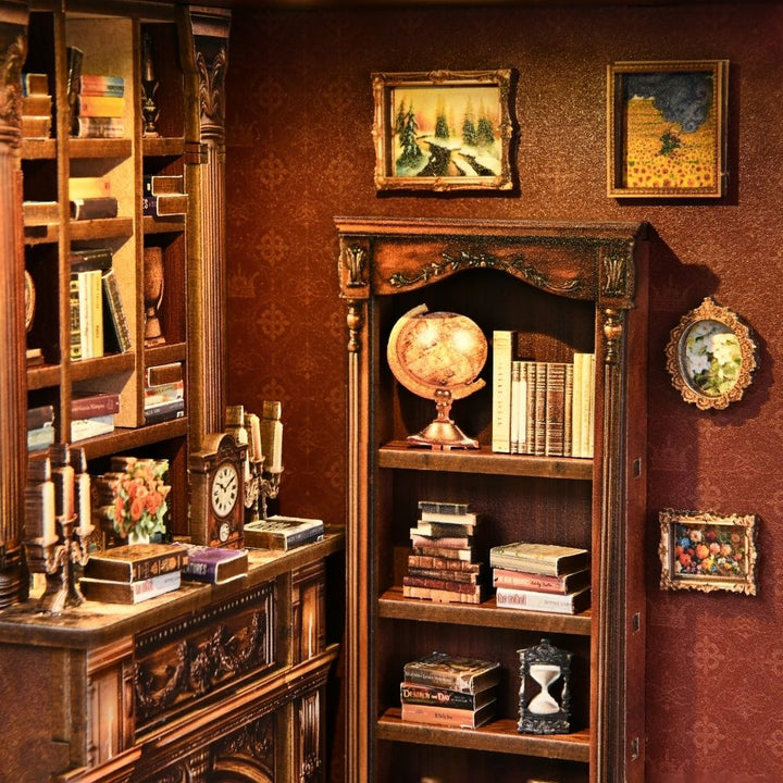 DIY Twilight Library Book Nook Miniature Kit with LED Light - 194 Pieces