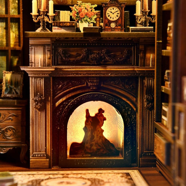 DIY Twilight Library Book Nook Miniature Kit with LED Light - 194 Pieces