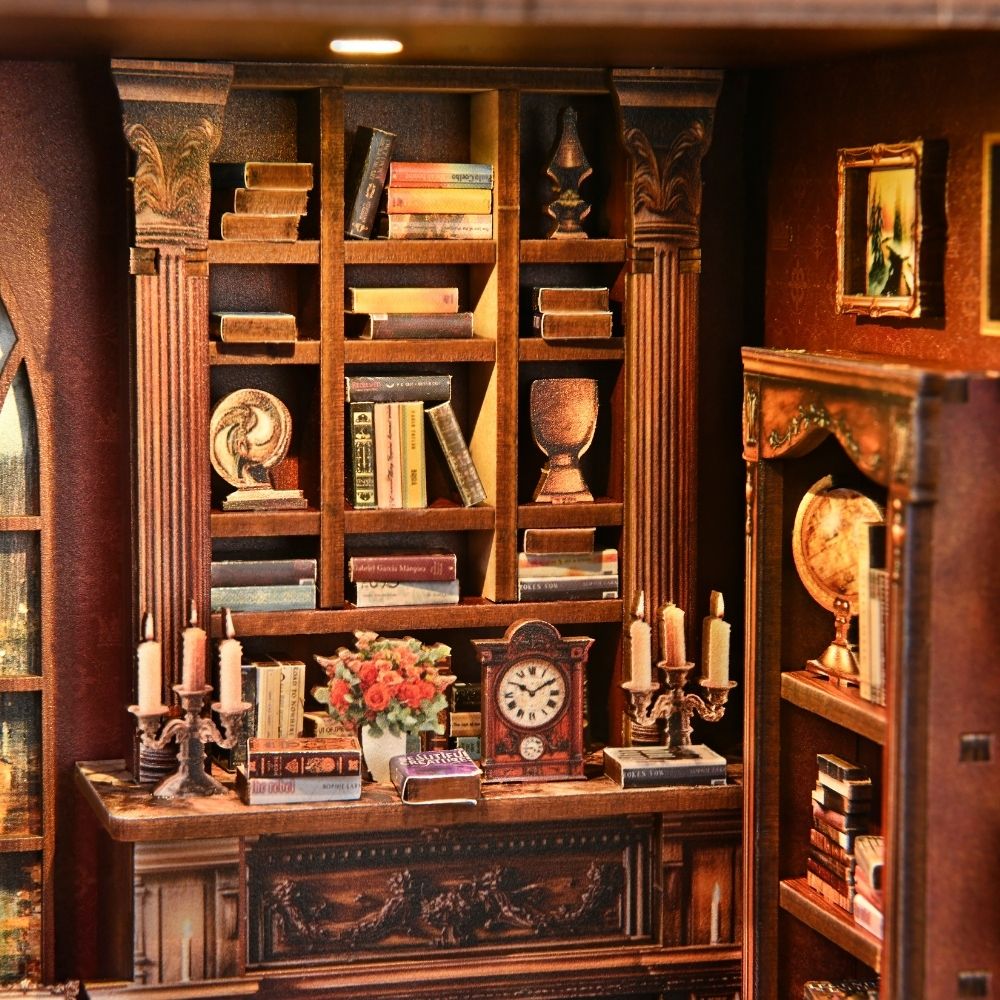 DIY Twilight Library Book Nook Miniature Kit with LED Light - 194 Pieces