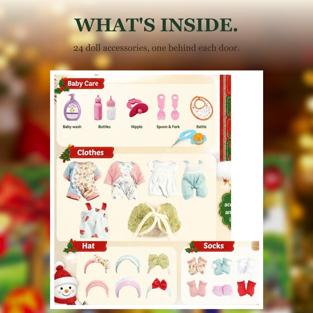 Baby Doll Accessories Advent Calendar, 24 Outfits, Bottles and Dress-Up Surprises