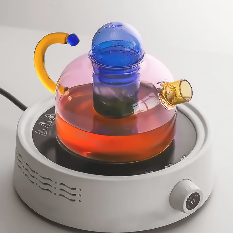 Elegant borosilicate tea set with unique design and vibrant colors – dishwasher safe, cup 80 ml, teapot 400 ml