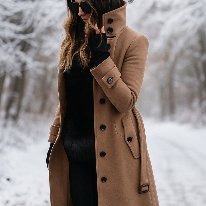 Elegant Stand-Up Collar Coat with Double Buttons