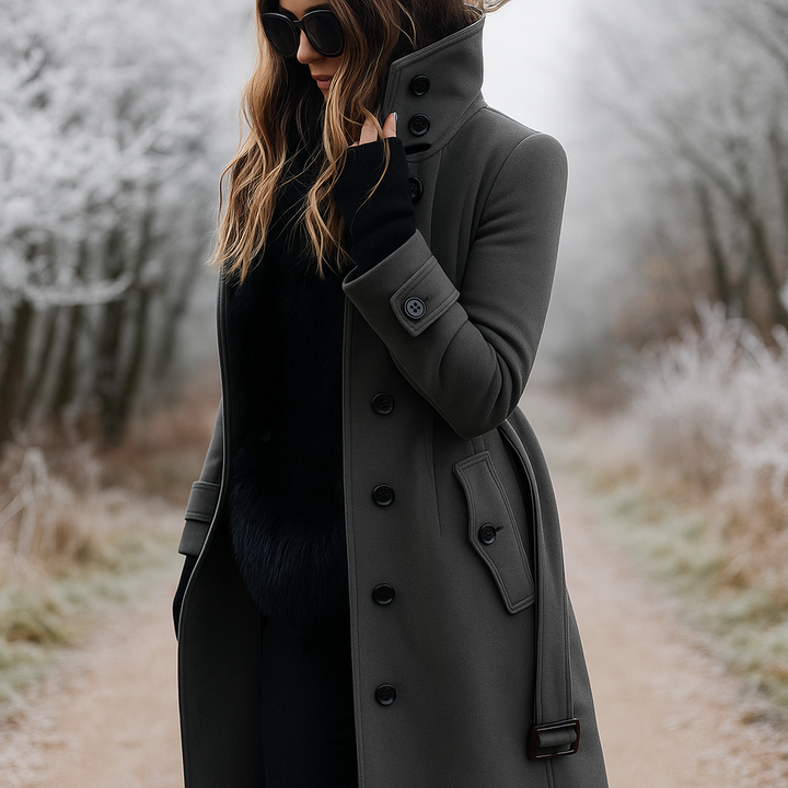 Elegant Stand-Up Collar Coat with Double Buttons