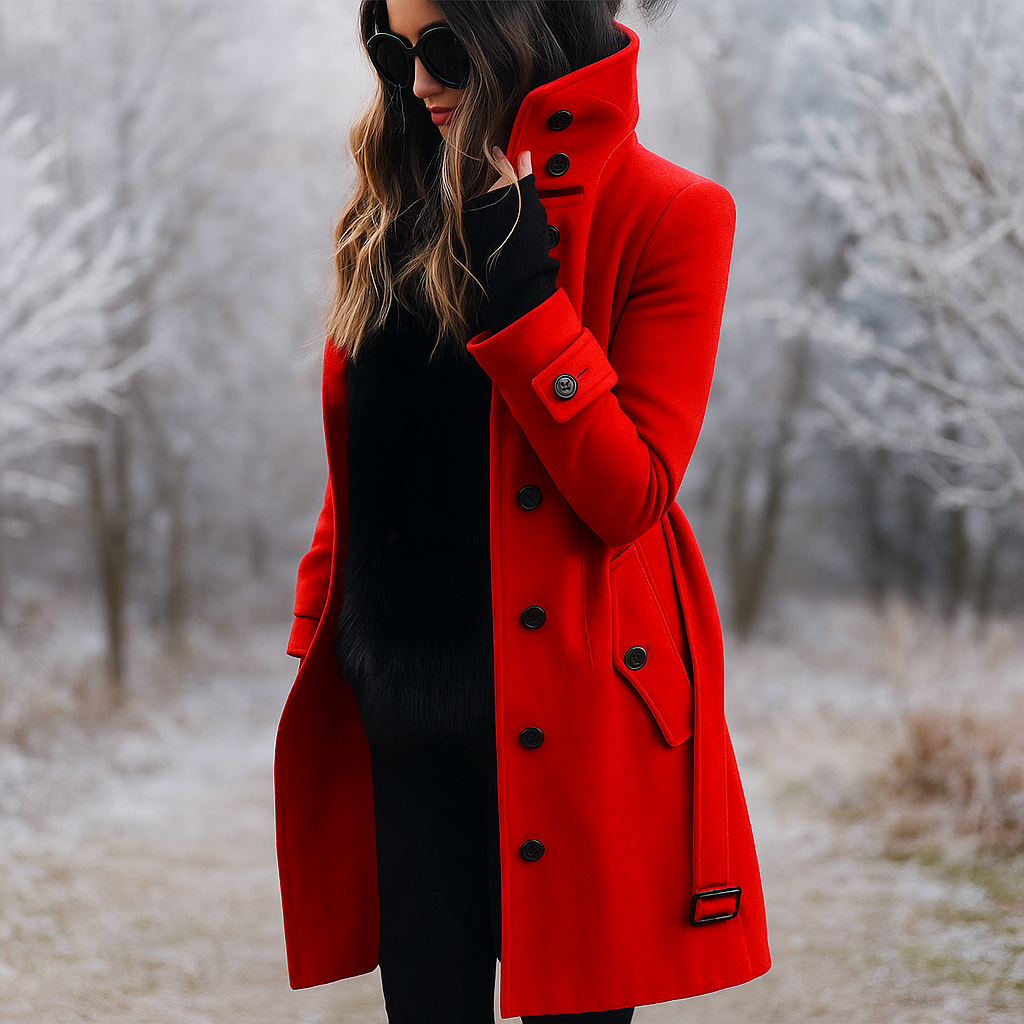 Elegant Stand-Up Collar Coat with Double Buttons
