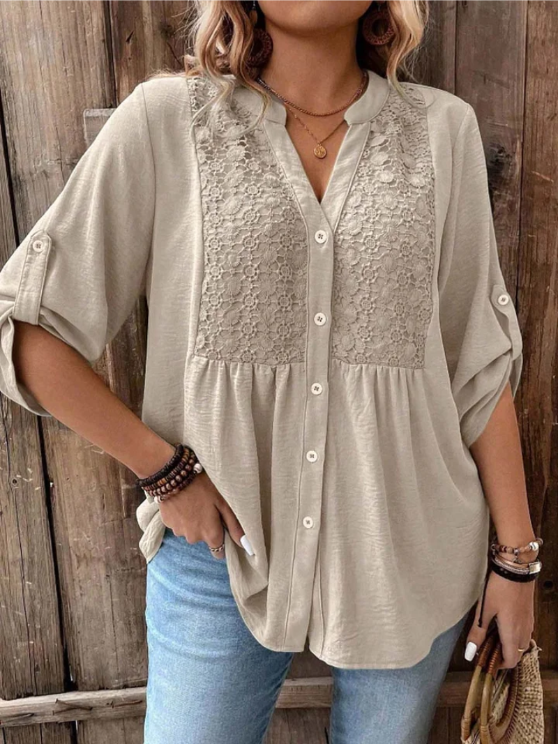 Elegant Wide-Sleeve V-Neck Blouse