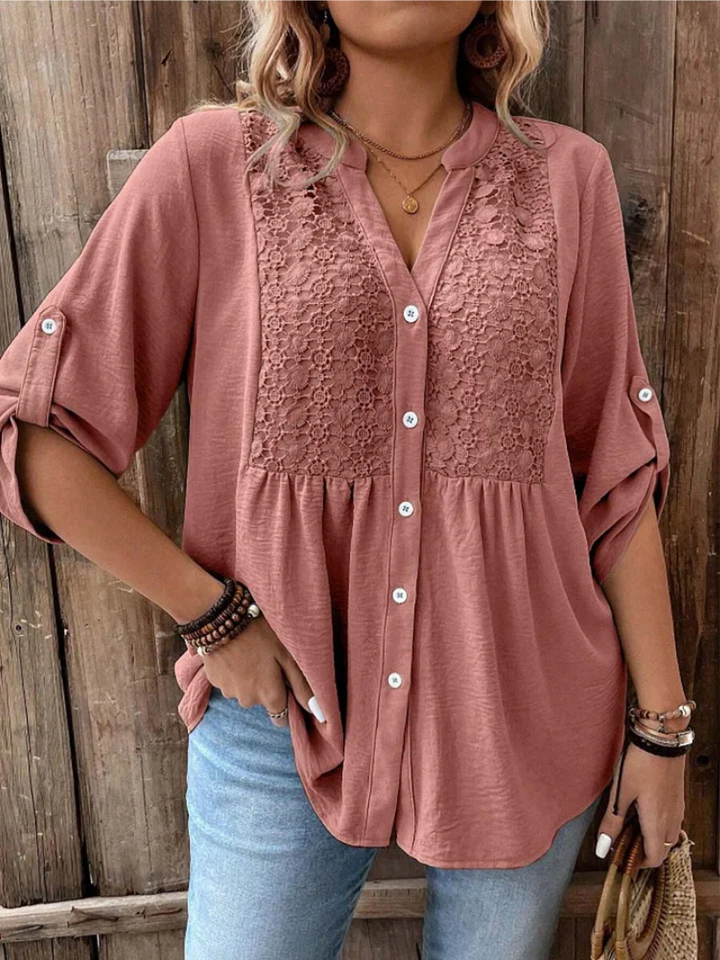 Elegant Wide-Sleeve V-Neck Blouse