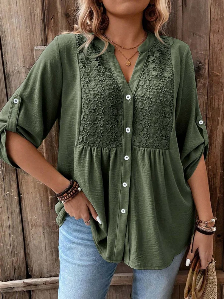 Elegant Wide-Sleeve V-Neck Blouse