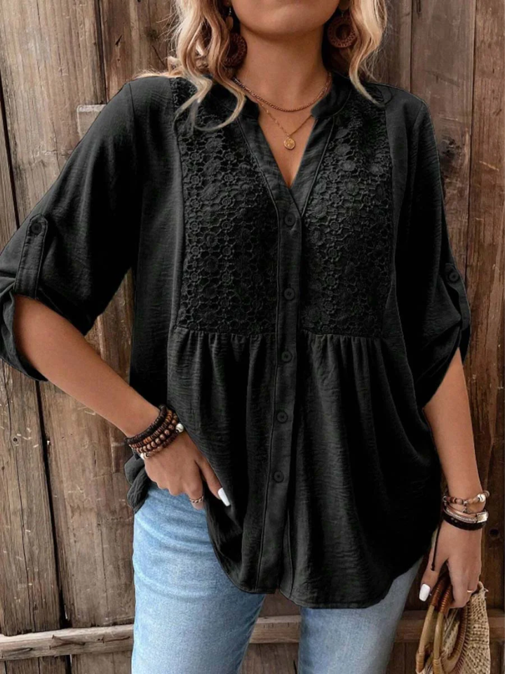 Elegant Wide-Sleeve V-Neck Blouse