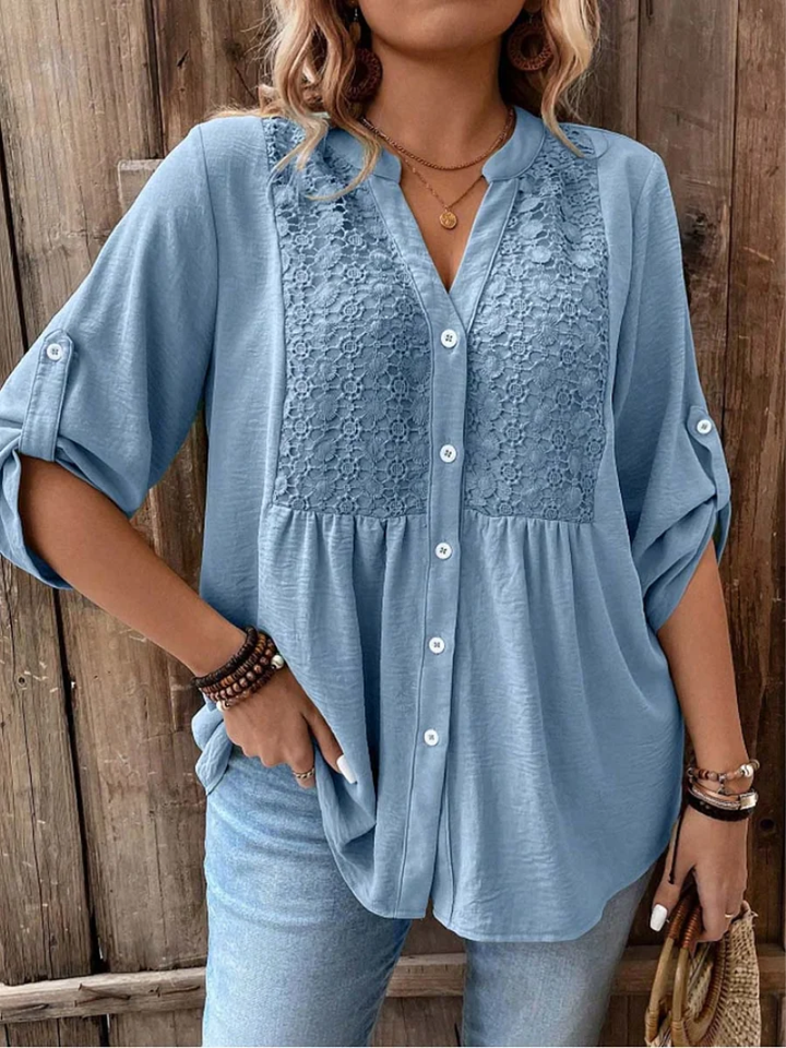 Elegant Wide-Sleeve V-Neck Blouse
