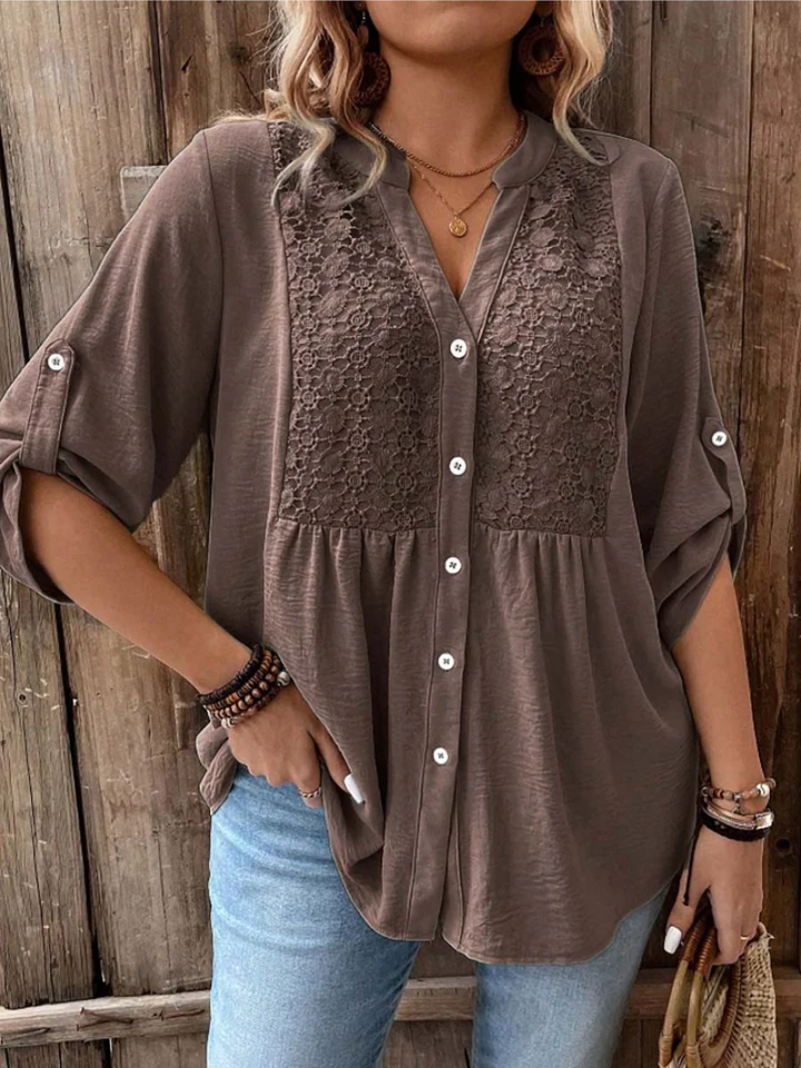 Elegant Wide-Sleeve V-Neck Blouse