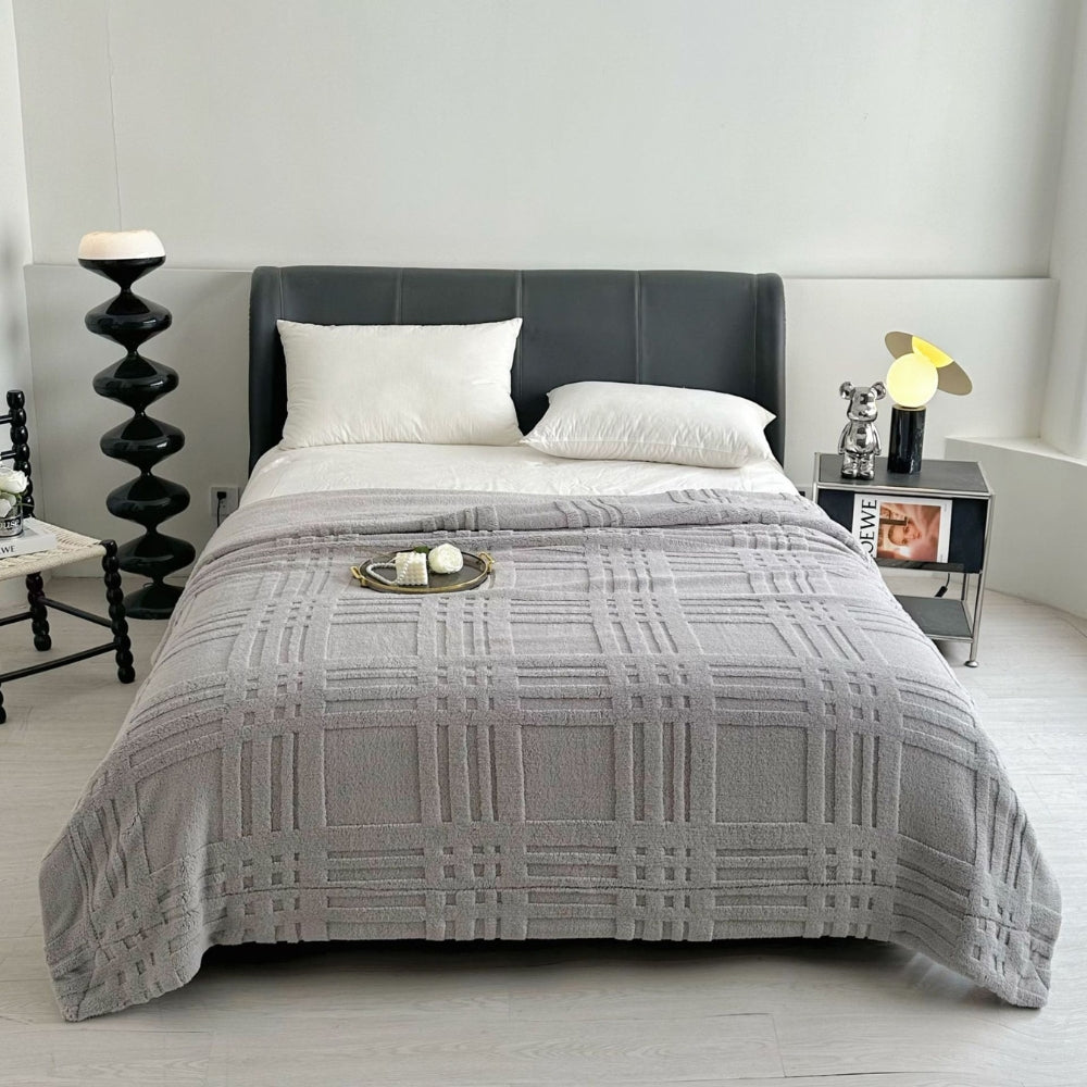 Embossed Plaid Grid Winter Blanket