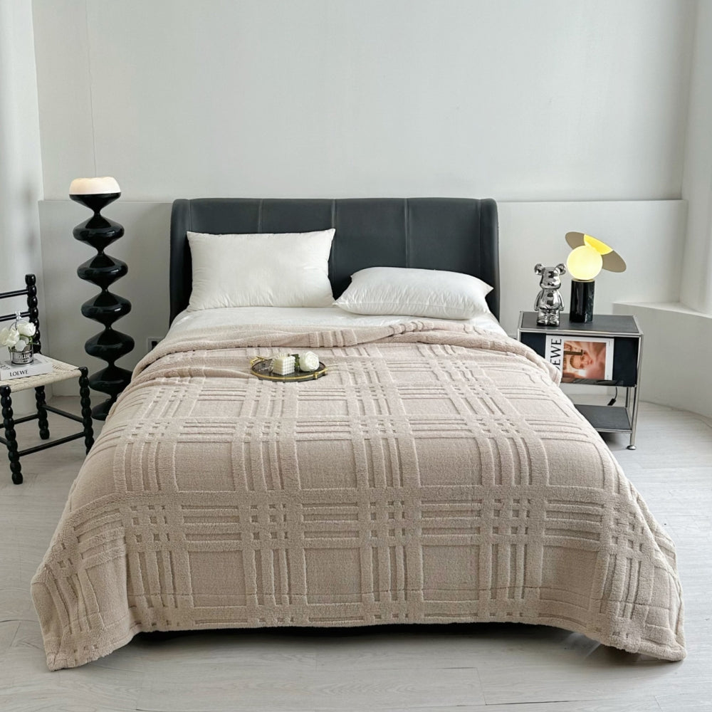 Embossed Plaid Grid Winter Blanket