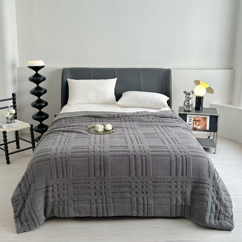 Embossed Plaid Grid Winter Blanket
