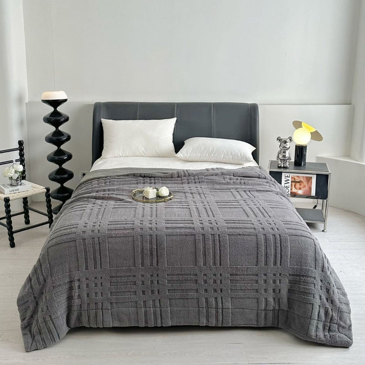 Embossed Plaid Grid Winter Blanket