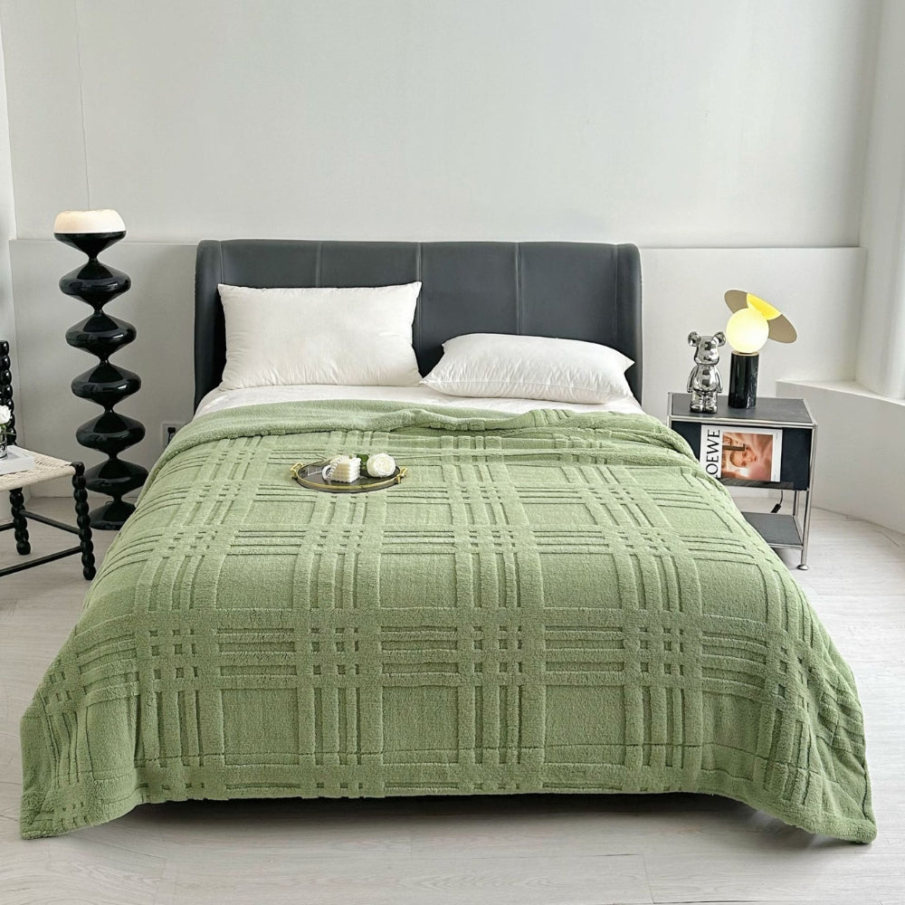 Embossed Plaid Grid Winter Blanket
