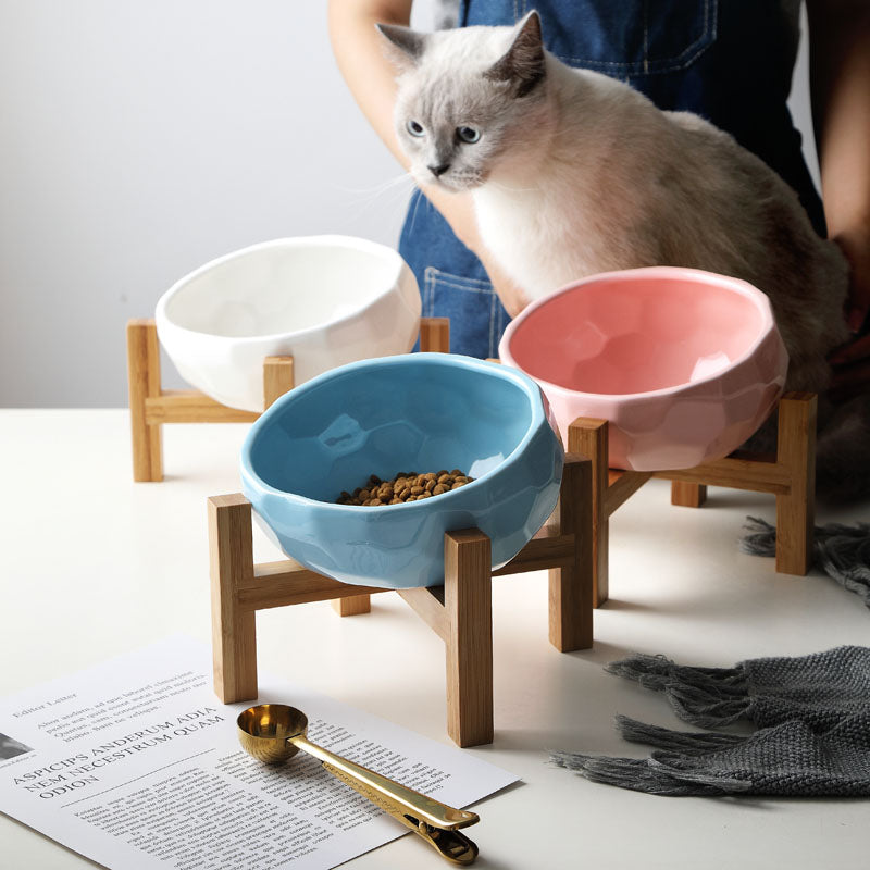 Ergonomic Elevated Pet Bowl with Non-Slip Wooden Stand