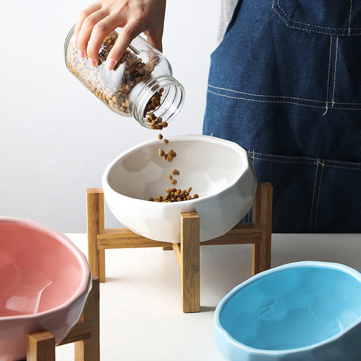 Ergonomic Elevated Pet Bowl with Non-Slip Wooden Stand
