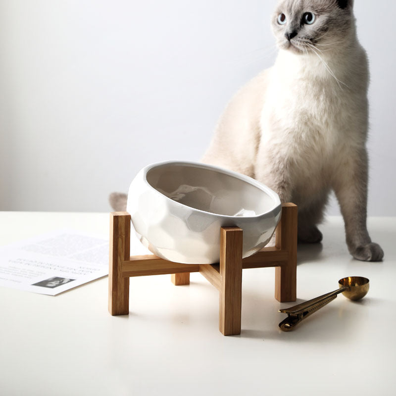 Ergonomic Elevated Pet Bowl with Non-Slip Wooden Stand