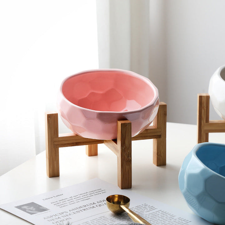 Ergonomic Elevated Pet Bowl with Non-Slip Wooden Stand
