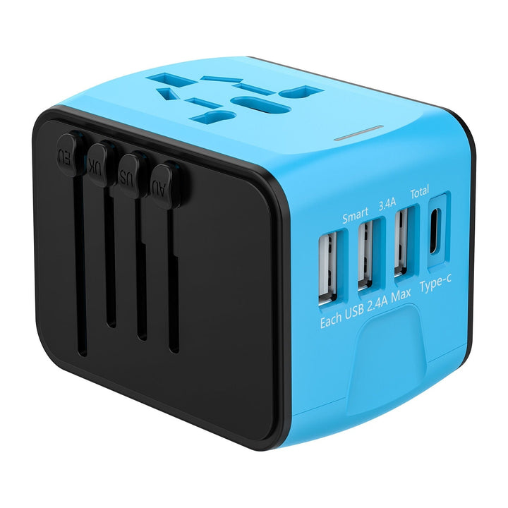 EU Travel Adapter Plug with Universal Power Outlet, USB and USB-C Ports for Worldwide Charging