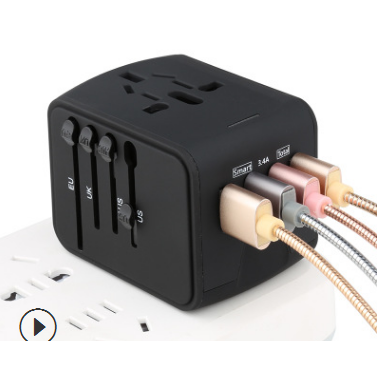 EU Travel Adapter Plug with Universal Power Outlet, USB and USB-C Ports for Worldwide Charging