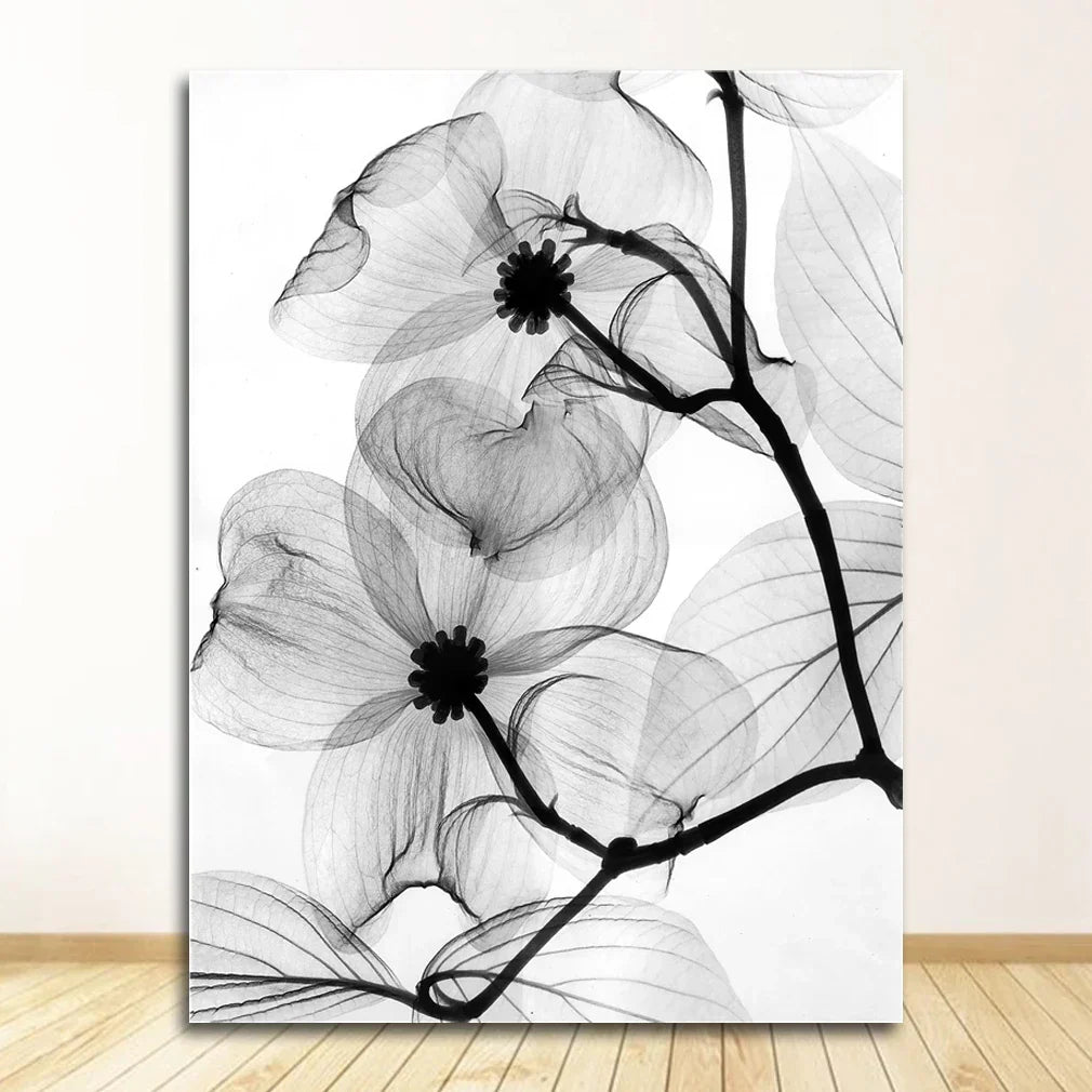 Exotic Flowers Minimalist Black and White Wall Art Fine Art Canvas Prints Modern Botanical Pictures for Living Room, Dining Room and Office Decor