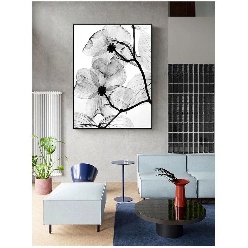 Exotic Flowers Minimalist Black and White Wall Art Fine Art Canvas Prints Modern Botanical Pictures for Living Room, Dining Room and Office Decor