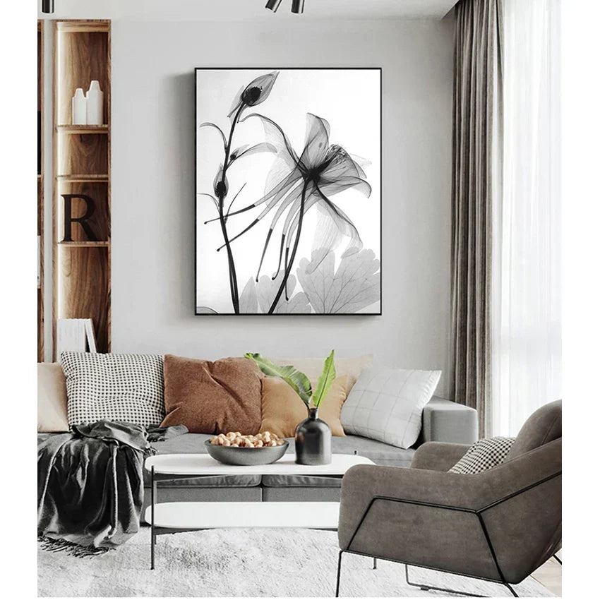 Exotic Flowers Minimalist Black and White Wall Art Fine Art Canvas Prints Modern Botanical Pictures for Living Room, Dining Room and Office Decor