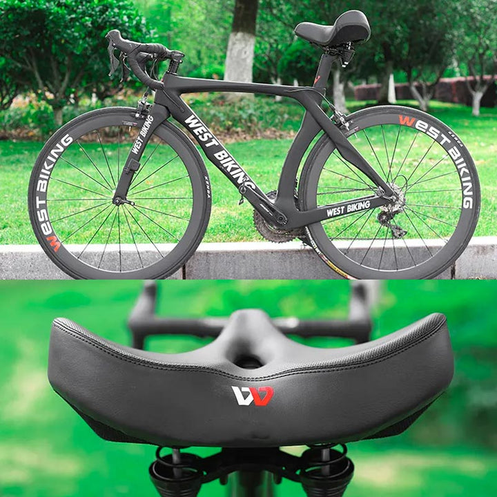 Extra Wide Bike Saddle with Cutout, High-Density Padding &amp; Suspension