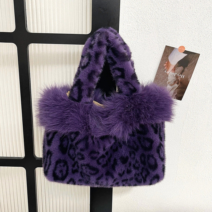 Faux Fur Leopard Print Handbag