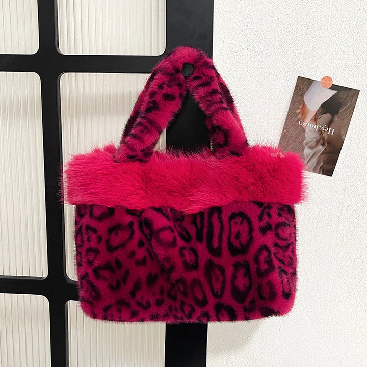 Faux Fur Leopard Print Handbag