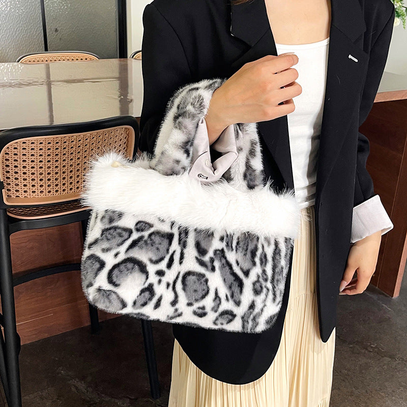 Faux Fur Leopard Print Handbag