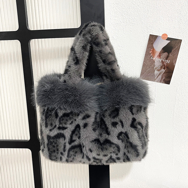 Faux Fur Leopard Print Handbag