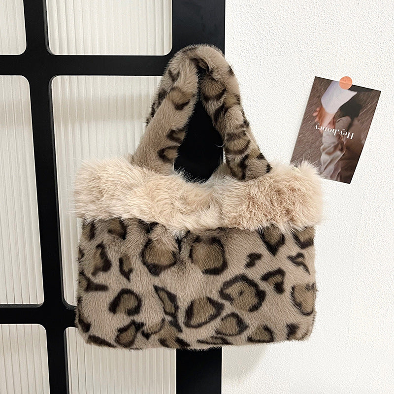 Faux Fur Leopard Print Handbag