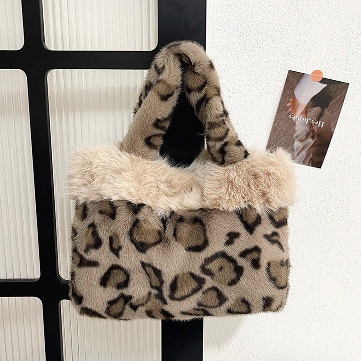 Faux Fur Leopard Print Handbag